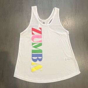 Zumba Fitness White Tank Top with Colorful Lettering